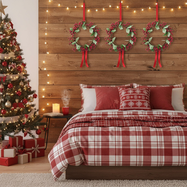 3PCS Set Christmas Door Wreath With Pine Cones & Greenery 13 Red Berry Holly Wreath For Holiday Home Decor FBA Shipment