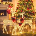 3pcs122x54x38cm Golden Elk Family Courtyard Elk Decoration